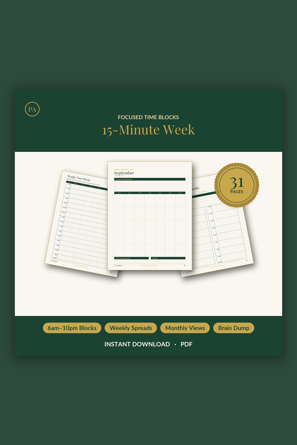 15 Minute Weekly Planner — PrintAvera printable