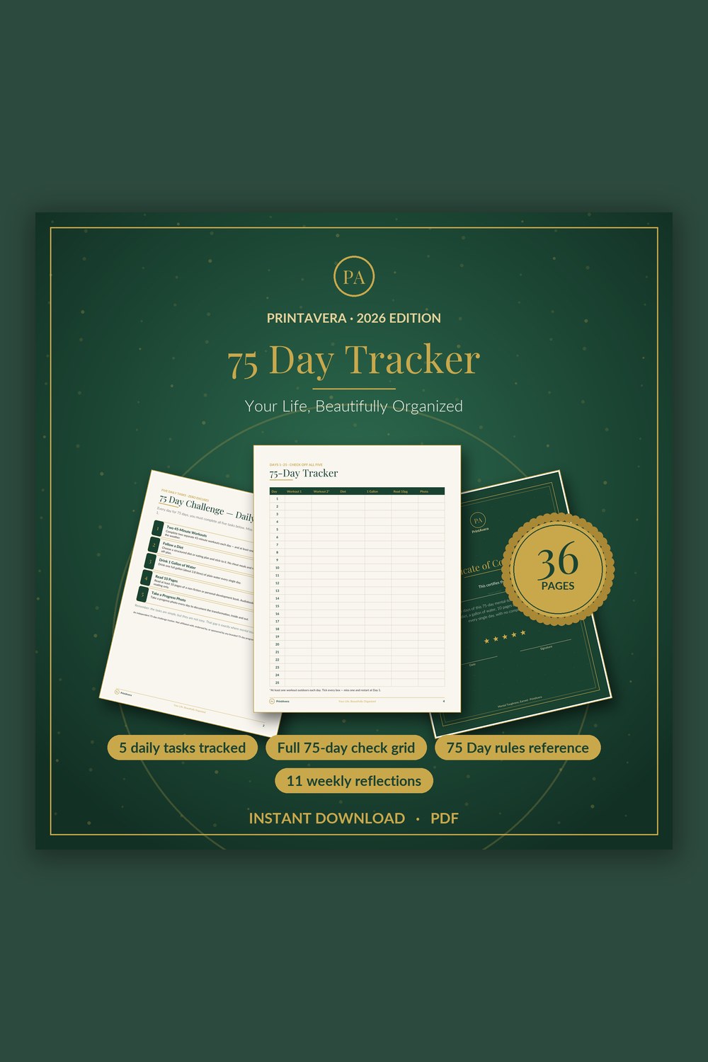 75 Day Challenge Tracker Printable — PrintAvera printable