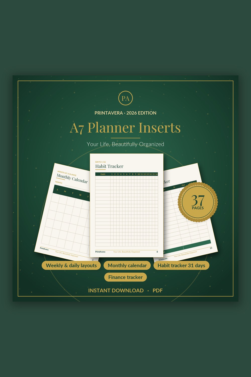 A7 Planner Inserts — PrintAvera printable