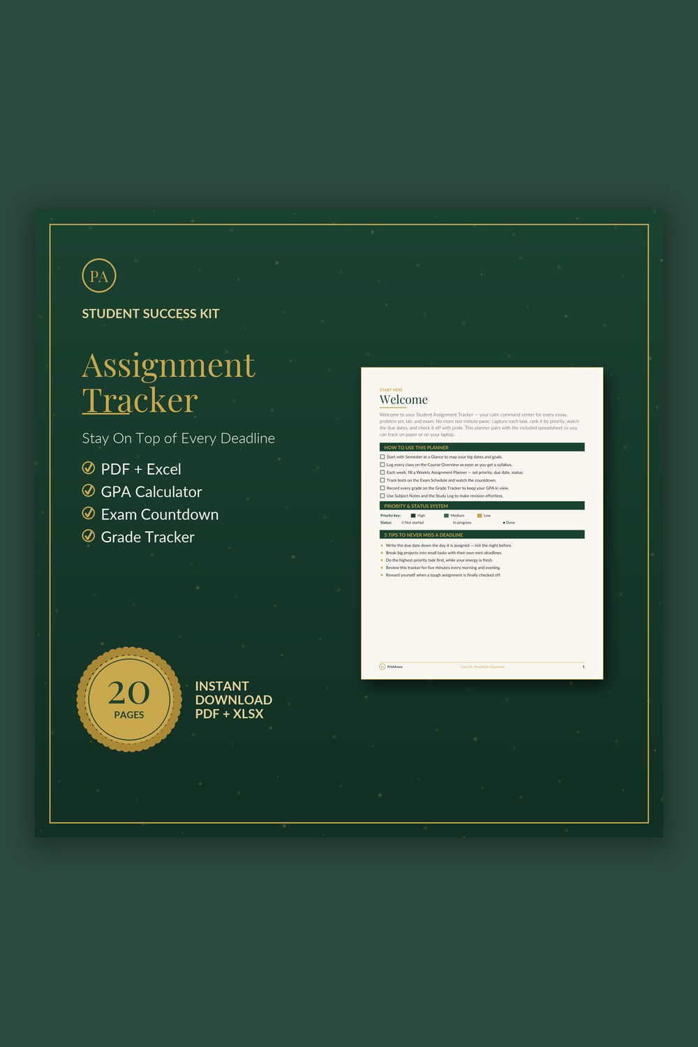 Assignment Tracker — PrintAvera printable