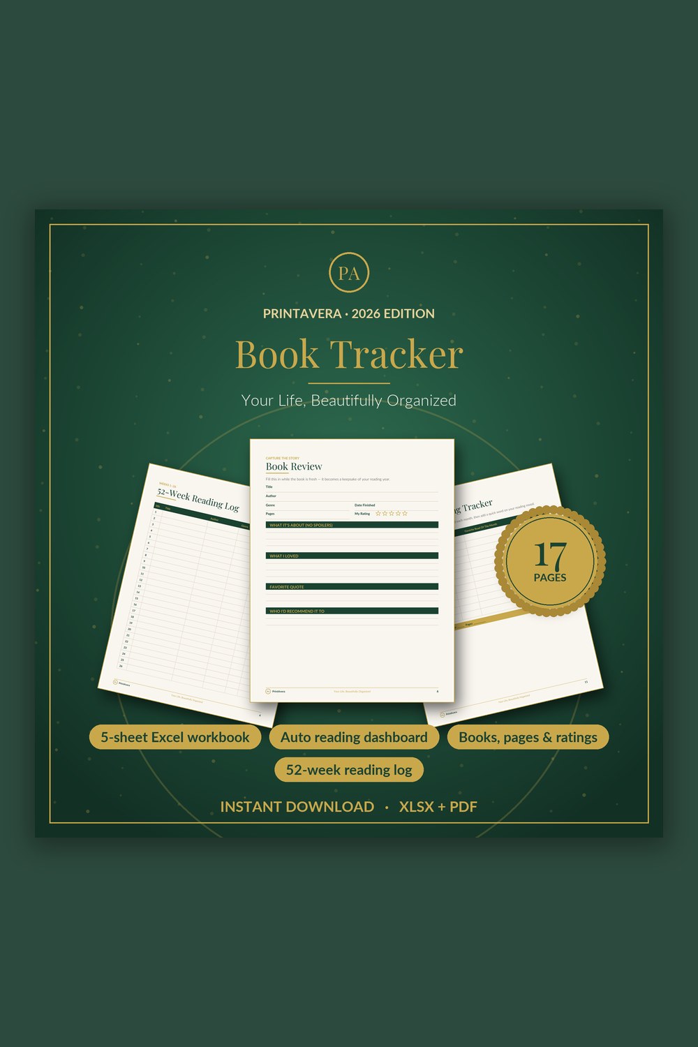 Book Tracker Spreadsheet — PrintAvera printable