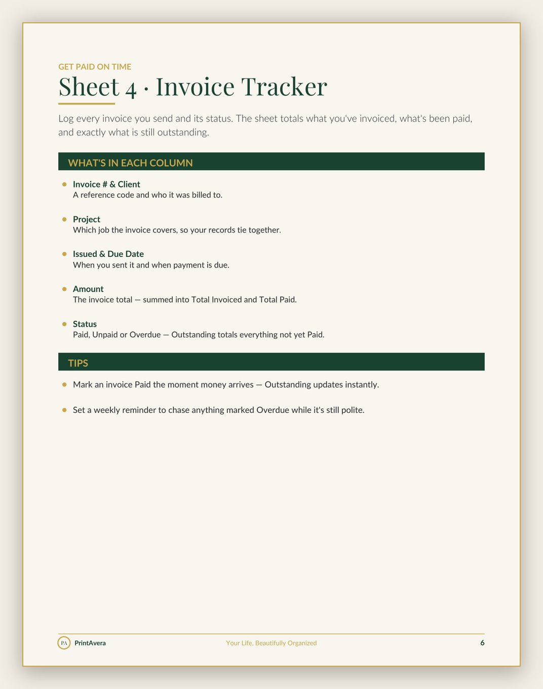 A sample page from the Business Finance & Admin collection