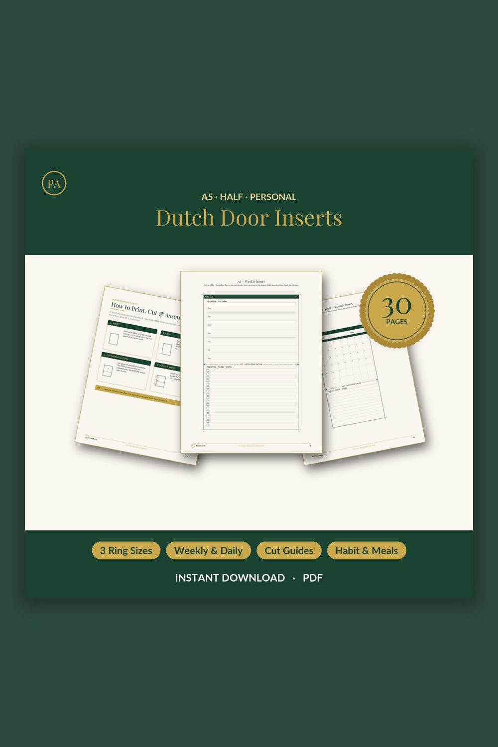 Dutch Door Planner Inserts — PrintAvera printable
