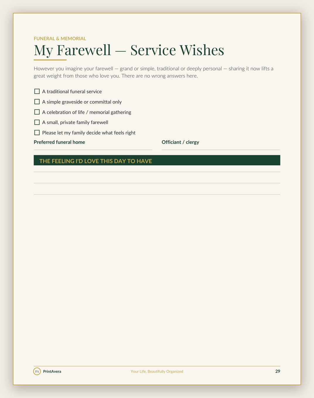 A sample page from the Faith, Grief & Reflection collection