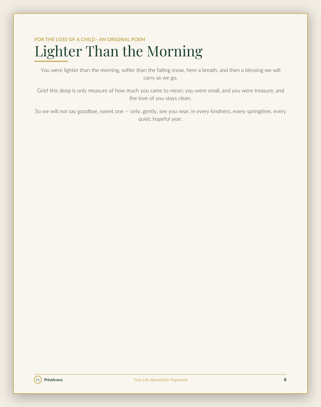 A sample page from the Faith, Grief & Reflection collection
