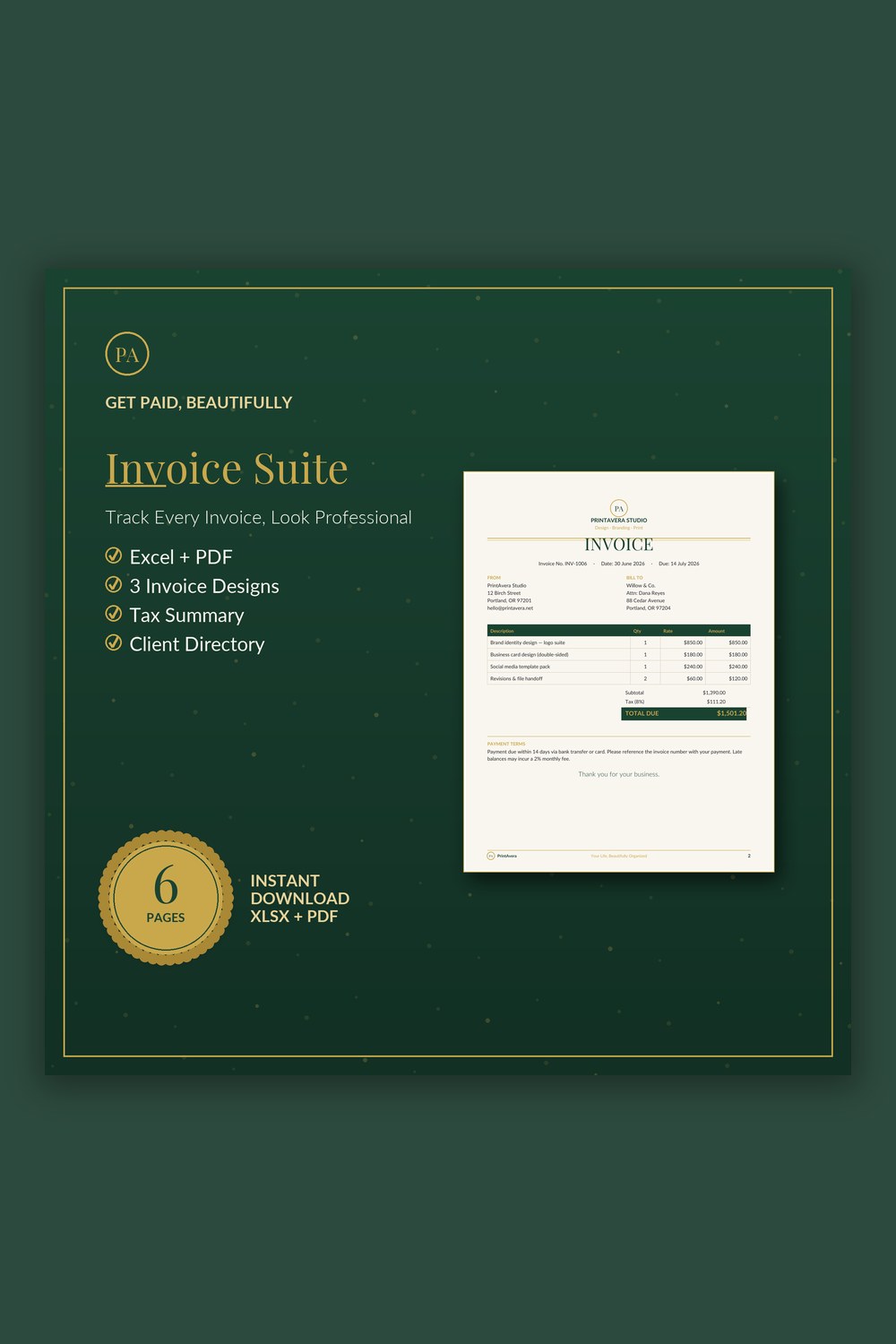 Invoice Tracker Template — PrintAvera printable