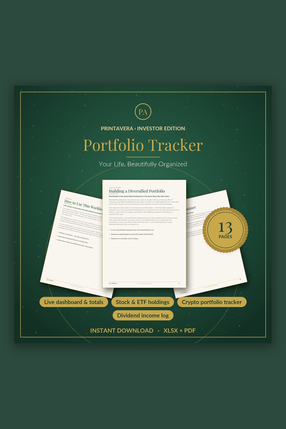 Portfolio Tracker Spreadsheet — PrintAvera printable