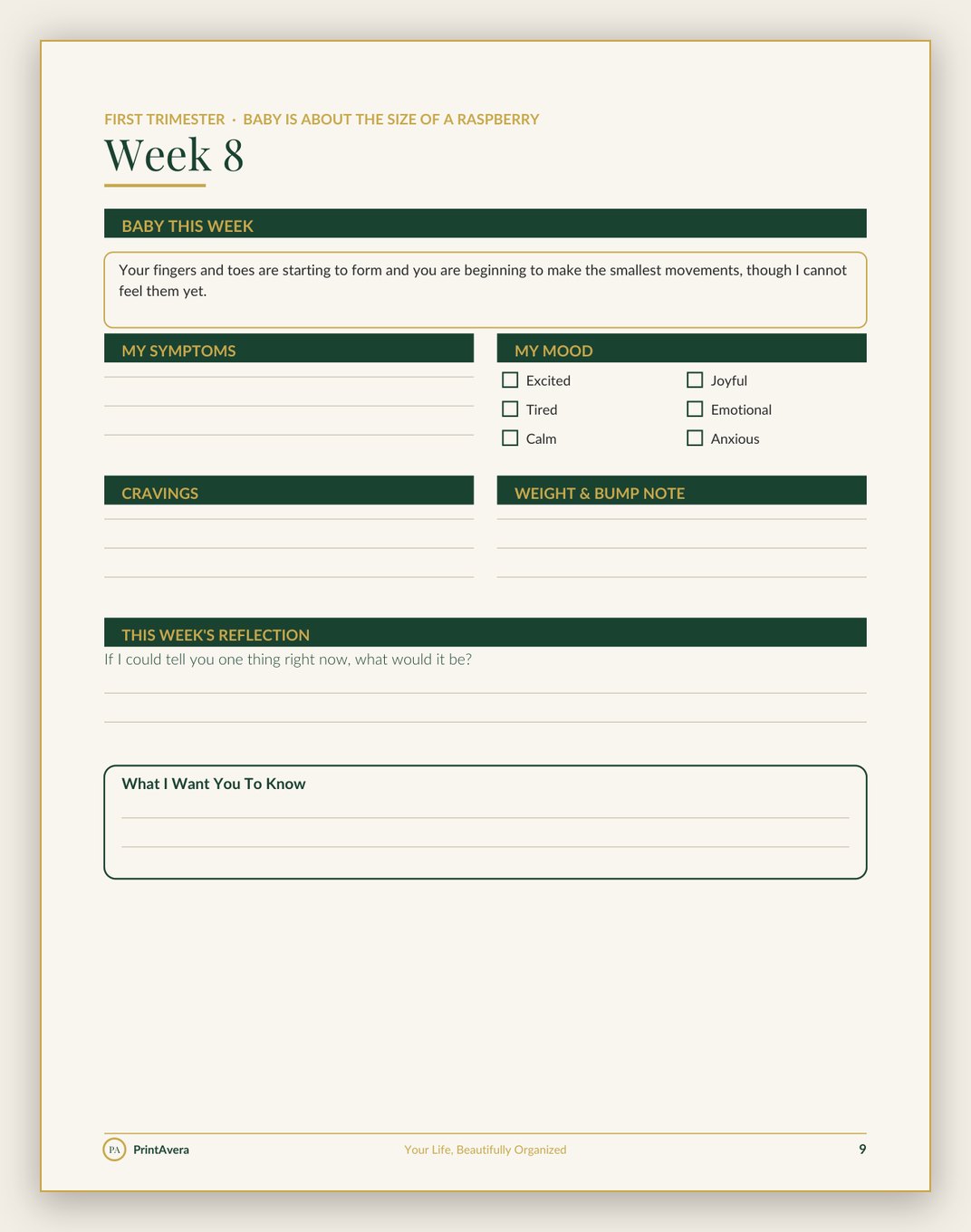 A sample page from the Pregnancy, Fertility & Wedding Milestones collection