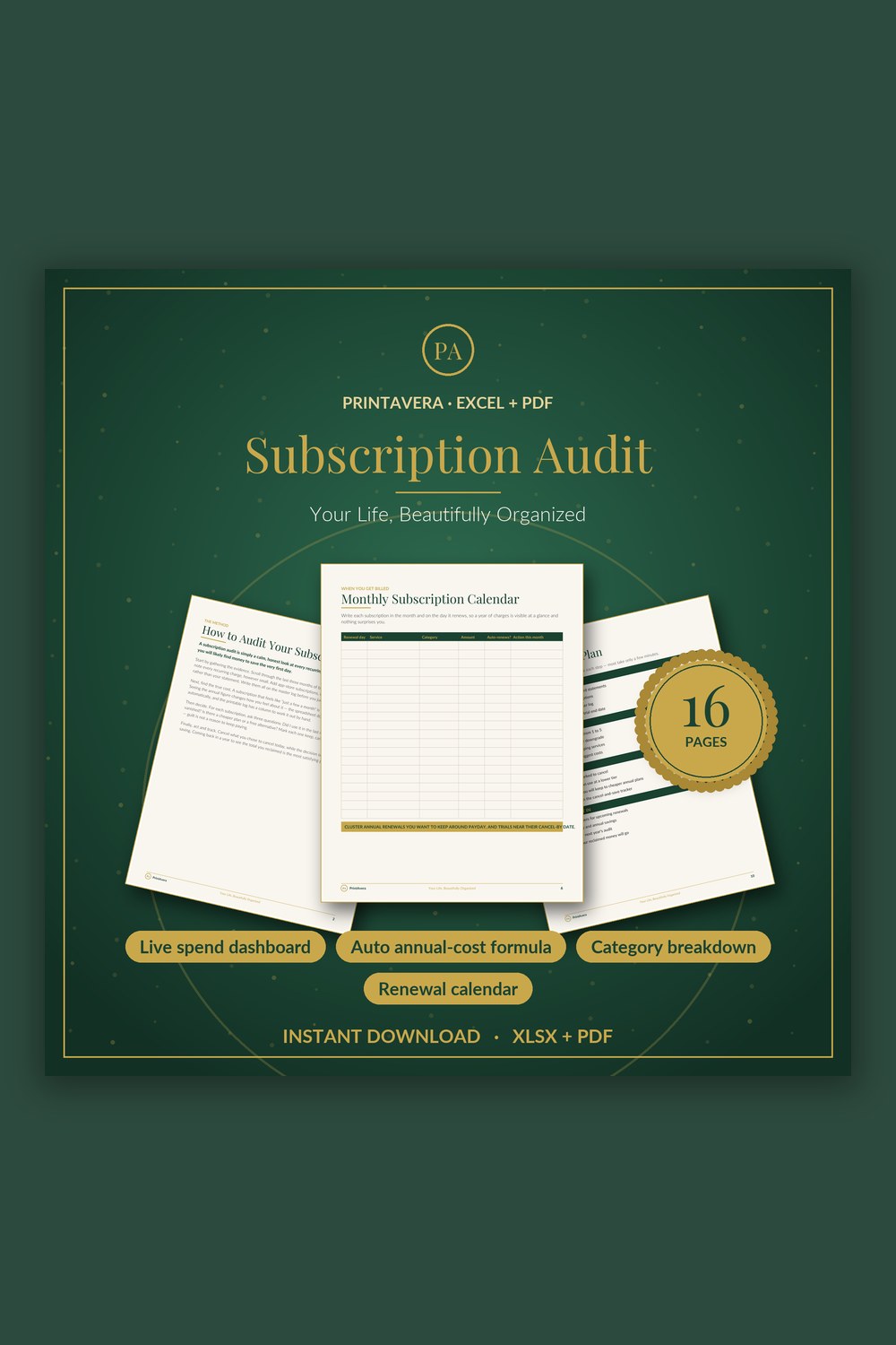 Subscription Tracker Template — PrintAvera printable