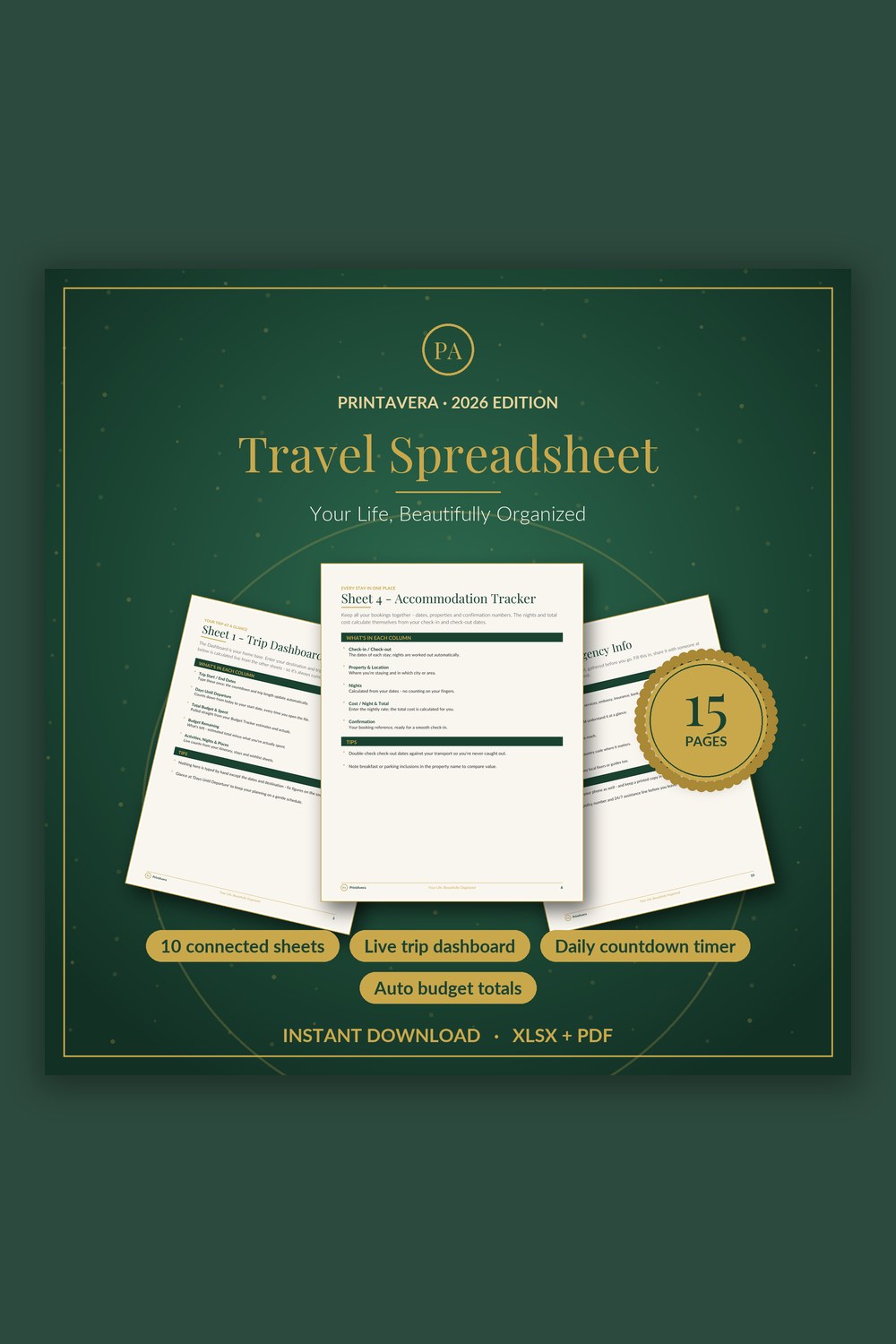 Travel Planner Spreadsheet — PrintAvera printable