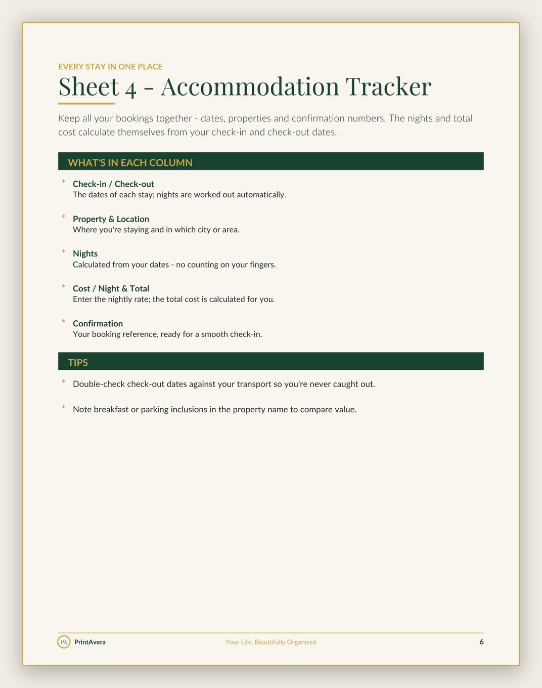 A sample page from the Travel Planning & Trip Tracking collection