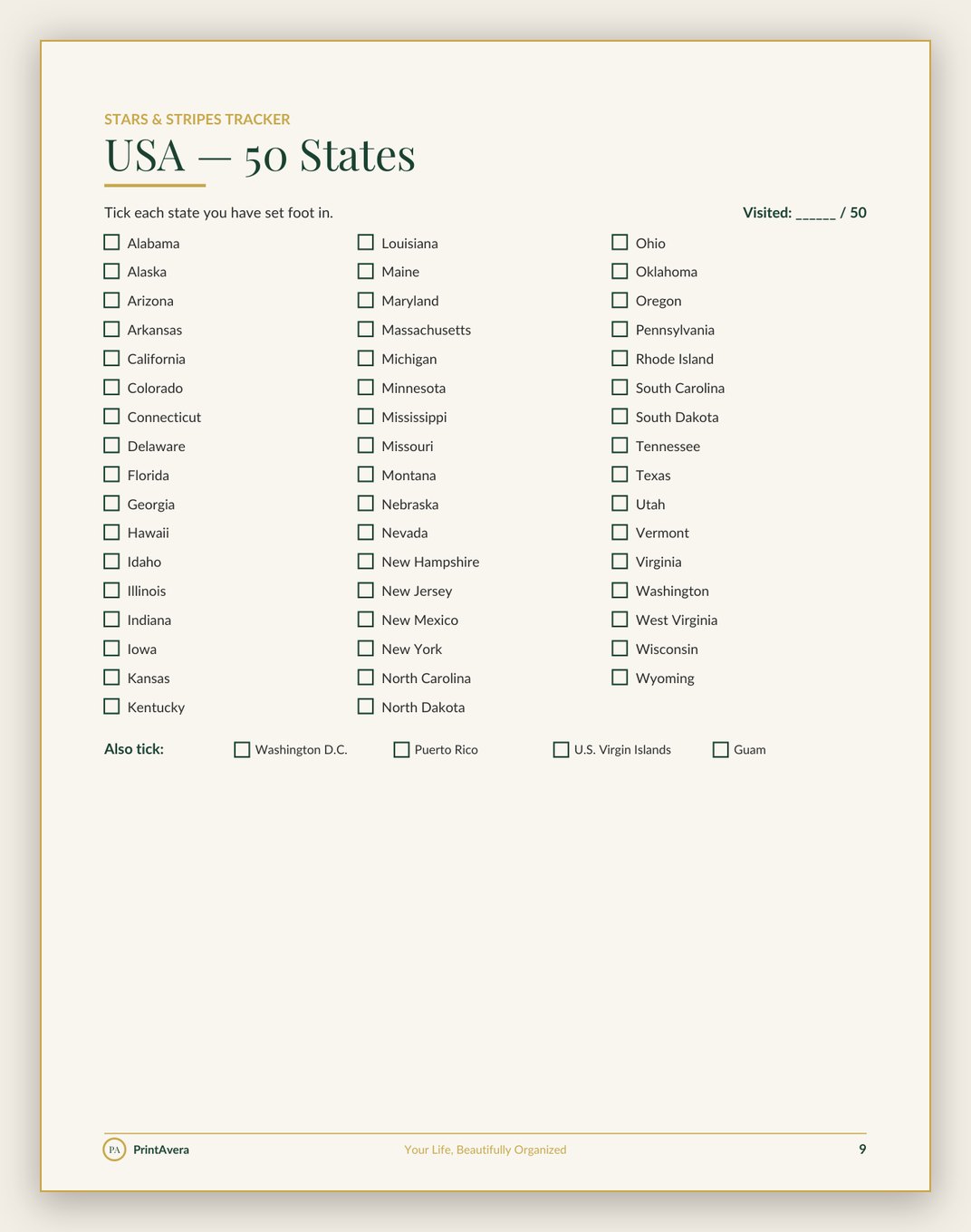 A sample page from the Travel Planning & Trip Tracking collection