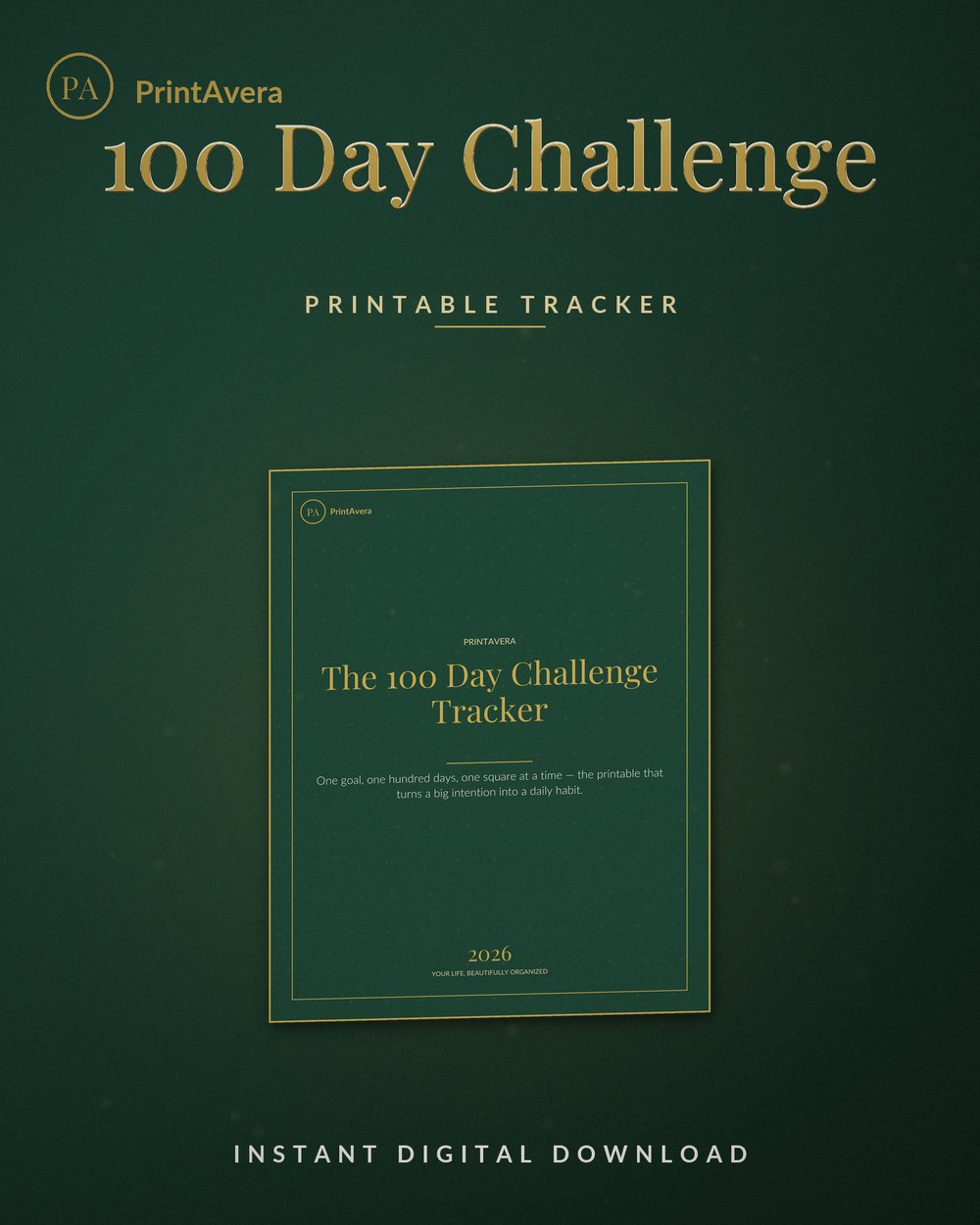 100 Day Challenge Tracker — PrintAvera printable