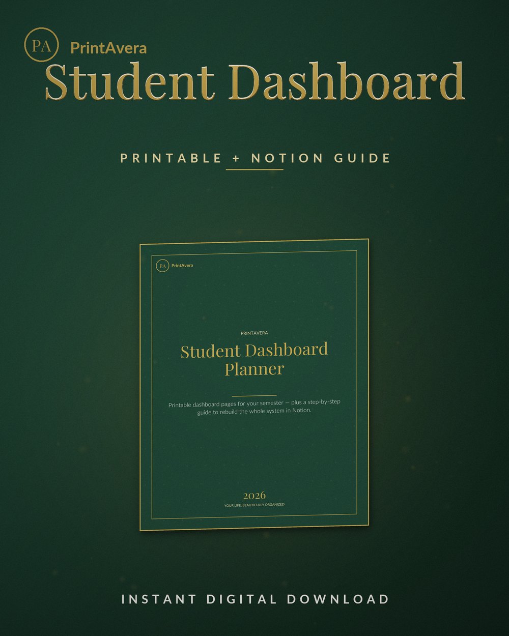 Student Dashboard Planner + Notion Setup Guide — PrintAvera printable